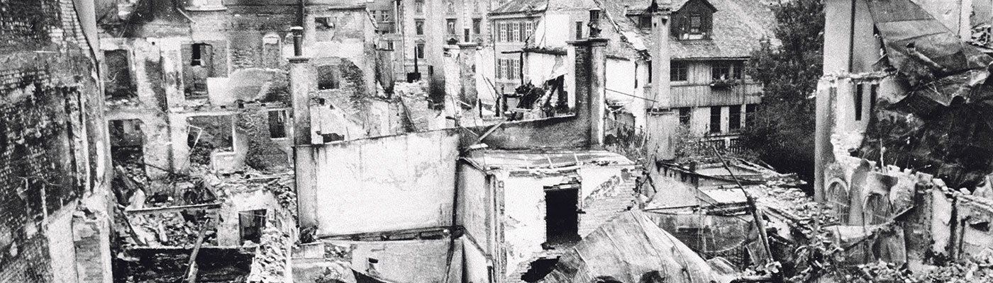 Bregenz nach der Bombardierung am 1. Mai 1945