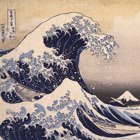 „Die große Welle vor Kanagawa“, japanischer Farbholzschnitt von 1830–1832 im Nationalmuseum Tokio aus der Serie „36 Ansichten des Berges Fuji“ des japanischen Malers Katsushika Hokusai. <br><br>Fotos: Tokyo National Museum, Robert Newald