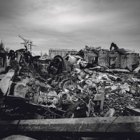 Ein zerstörter Vorort von Kiew, fotografiert von Oleksii Samsonov am 5. April 2022.