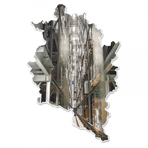 Das vollautomatische Hochregallager von Hämmerle Kaffee bietet seit Sommer 2023 Raum für 8500 Paletten und sorgt damit für mehr Liefersicherheit und Expansionspotenzial. © Udo Mittelberger