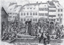 © Montafoner Museen · Heimatschutzverein Montafon · Montafon Archiv Der Hütekindermarkt in Ravensburg.