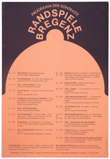 Ein freches Plakat aus der Feder von Reinhold Luger kündigte 1972 Stars wie Chick Corea mit seinem Quintett sowie Jan Garbarek aus Norwegen an, die sich im Rahmen der „Randspiele Bregenz“ auf dem Gebharsberg ein Stelldichein gaben.
