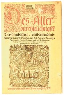 Titelblatt einer späteren Ausgabe des Strafgesetzes Kaiser Karls V. (Constitutio Criminalis Carolina) von 1532