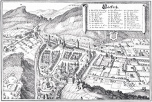 Ansicht der Stadt Feldkirch in Matthäus Merians „Topographia Sueviae“ (1643)