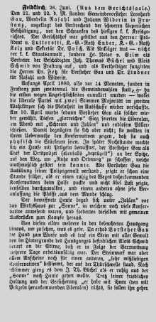 „Vorarlberger Volksblatt“ vom 1. Juli 1881: Rückblick auf eine turbulente Nacht.<br><br>Fotos: Gemeindearchiv Frastanz/Fotosammlung H011_02
